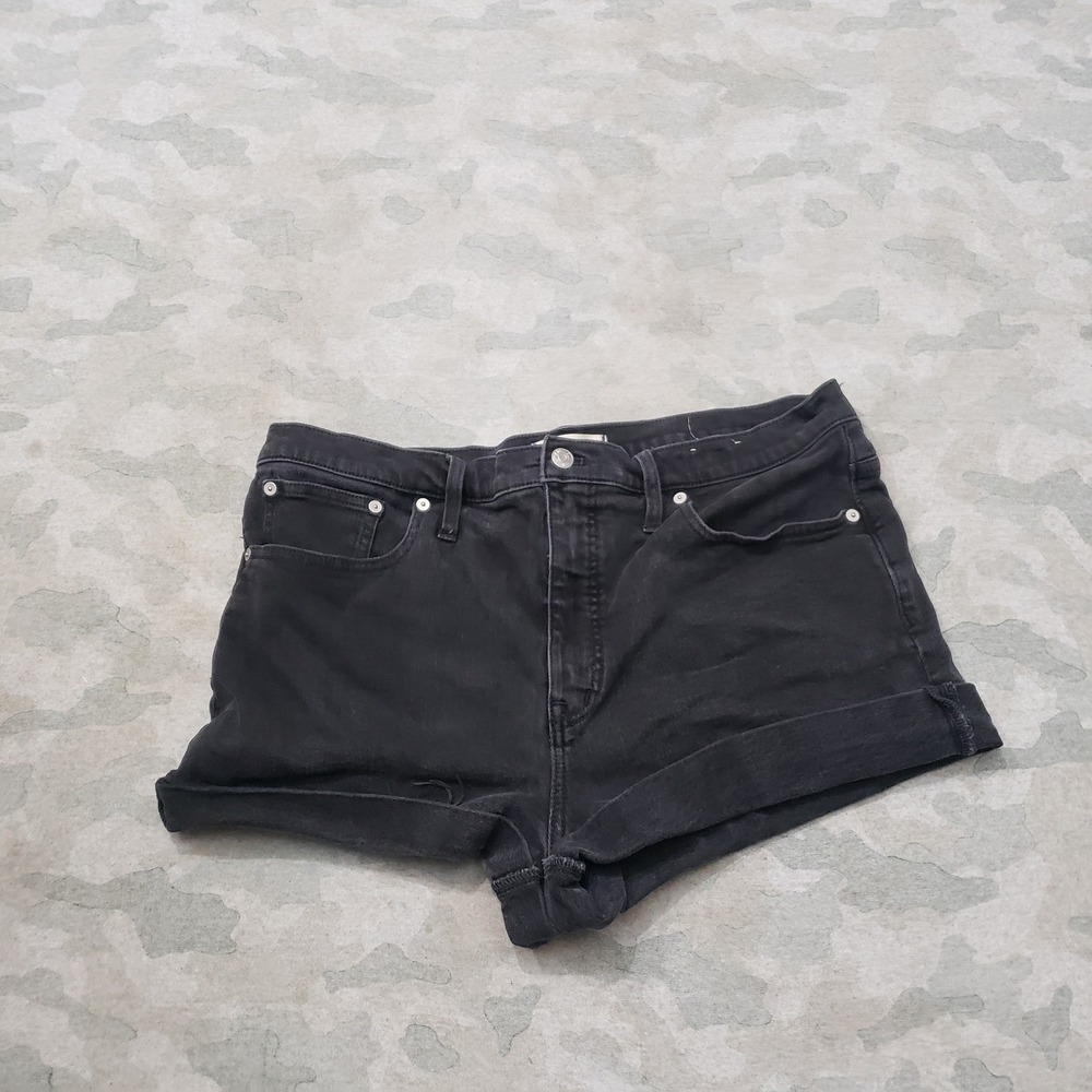 Madewell Shorts Womens 32 Black High-Rise Denim Rolled Cuffed Stretch Pockets